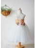 Gold Lace Ivory Tulle Corset Back Knee Length Flower Girl Dress